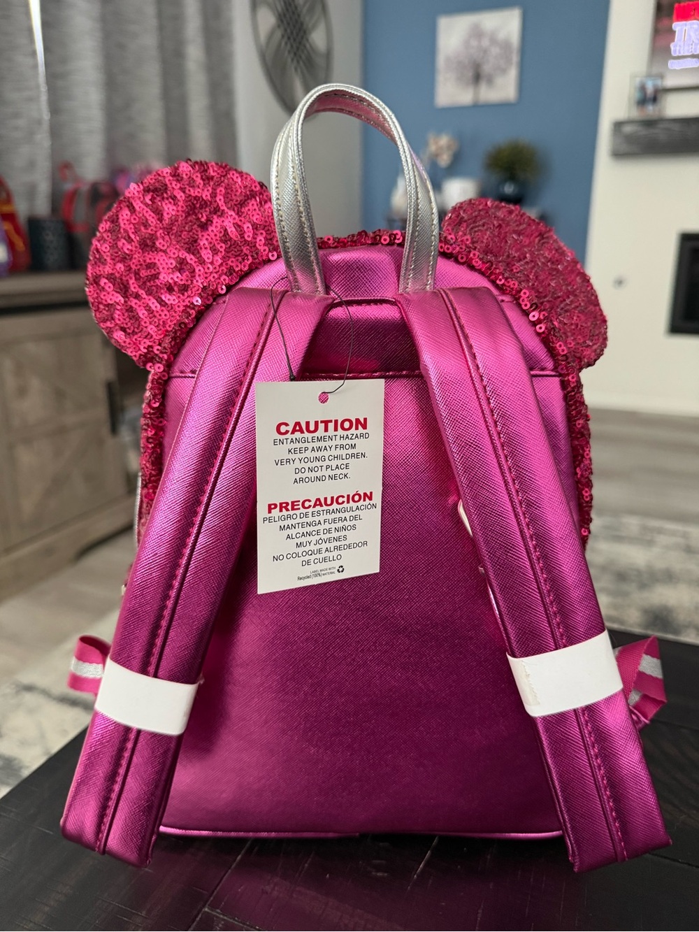 NWT Disney Parks Sequin Loungefly Mini Backpack - Hot Pink - Picture 3 of 6